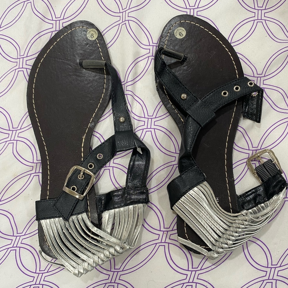 Black sandals with silver